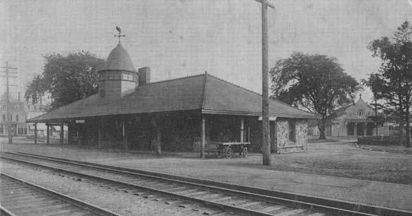 West Medford Depot in the early 20th century. View looking south toward High Street.